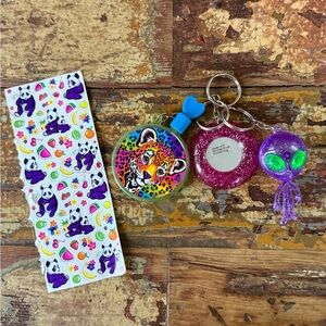 RARE Vintage 90s Lisa Frank Keychain Lot Of 3 and Sticker Bundle Set